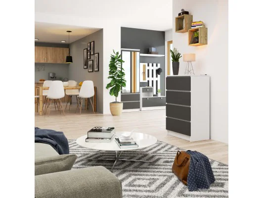 Komoda do salonu K 60 cm 4 szuflady - biała-grafit szary