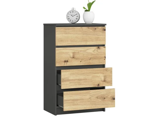KOMODA K60 4SZ CLP GRAFIT SZARY / DĄB ARTISAN