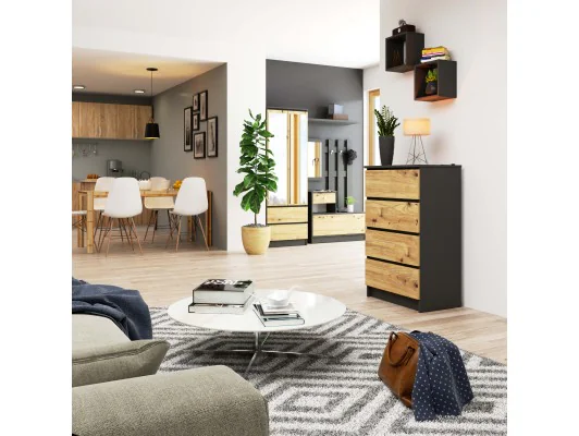 KOMODA K60 4SZ CLP GRAFIT SZARY / DĄB ARTISAN