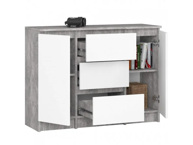 KOMODA K100 2D 3SZ PK BETON / BIAŁY