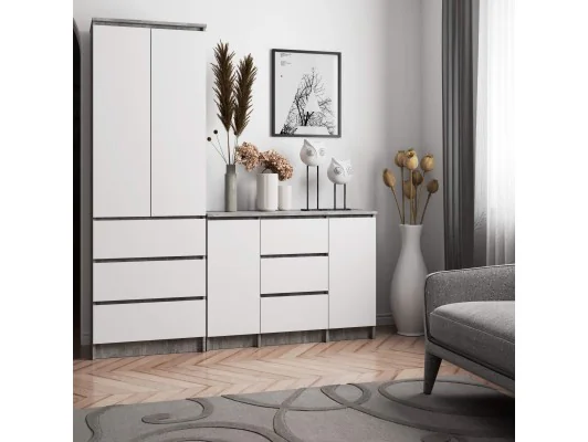 KOMODA K100 2D 3SZ PK BETON / BIAŁY