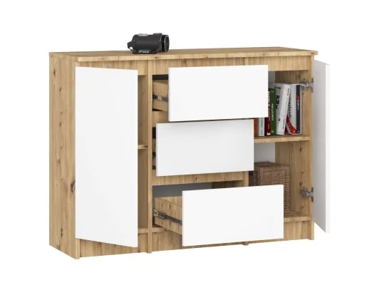 KOMODA K100 2D 3SZ PK DĄB ARTISAN / BIAŁY