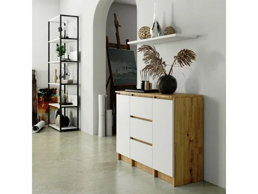 KOMODA K100 2D 3SZ PK DĄB ARTISAN / BIAŁY