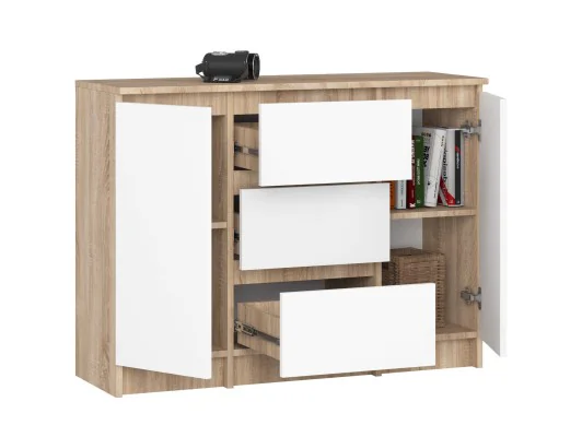 KOMODA K100 2D 3SZ PK DĄB SONOMA / BIAŁY