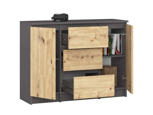 Zobacz KOMODA K100 2D 3SZ PK GRAFIT SZARY / DĄB ARTISAN KOMODA K100 2D 3SZ PK GRAFIT SZARY / DĄB ARTISAN