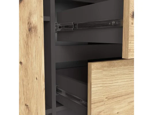 KOMODA K100 2D 3SZ PK GRAFIT SZARY / DĄB ARTISAN