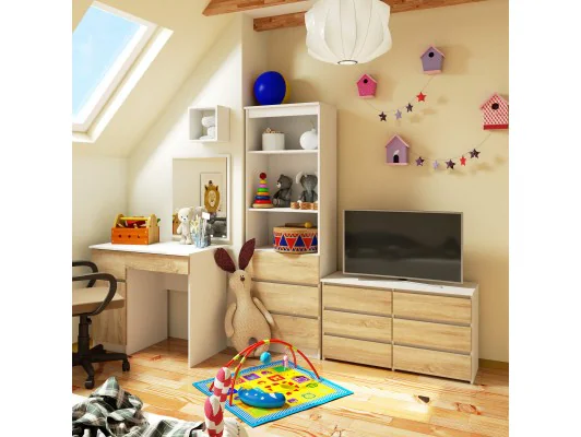 KOMODA CL100 6SZ PK BIAŁA / DĄB SONOMA