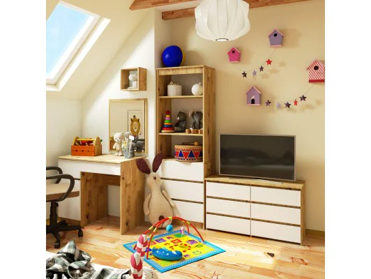 KOMODA CL100 6SZ PK DĄB ARTISAN / BIAŁA