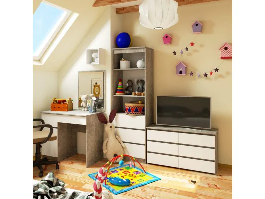 KOMODA CL100 6SZ PK BETON / BIAŁA