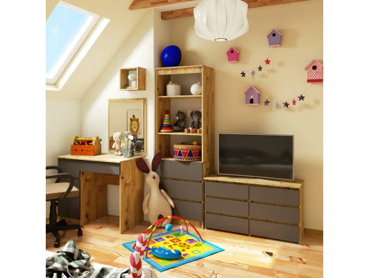 KOMODA CL100 6SZ PK DĄB ARTISAN / SZARA