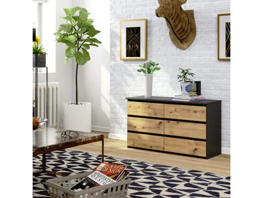 KOMODA CL100 6SZ PK SZARA / DĄB ARTISAN