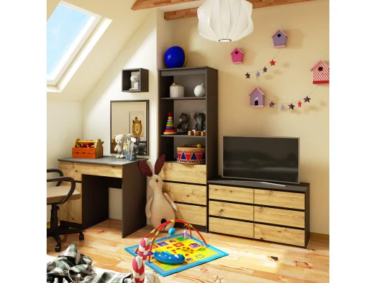 KOMODA CL100 6SZ PK SZARA / DĄB ARTISAN