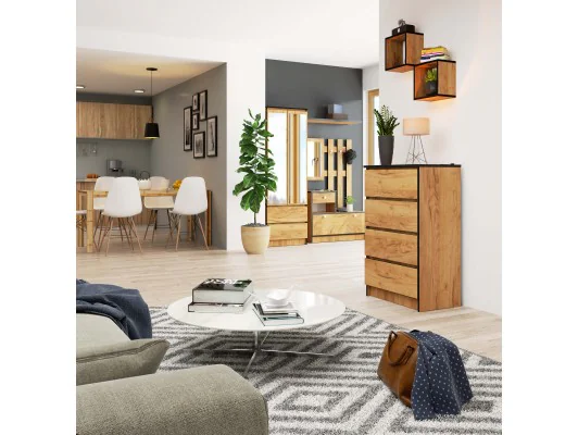 Komoda do salonu K 60 cm 4 szuflady - dąb craft