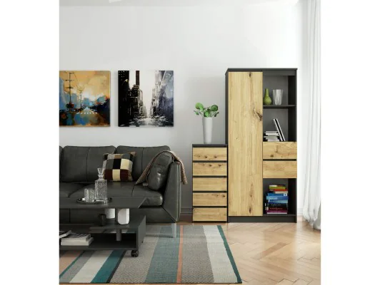 KOMODA CL5 GRAFIT SZARY/DĄB ARTISAN