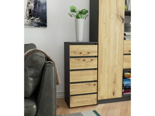 KOMODA CL5 GRAFIT SZARY/DĄB ARTISAN