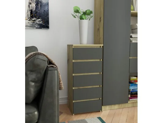 KOMODA CL5 PK DĄB ARTISAN / SZARA