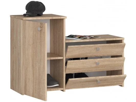 Szafka na buty S16 z komodą 3 uchylne drzwiczki - dąb sonoma