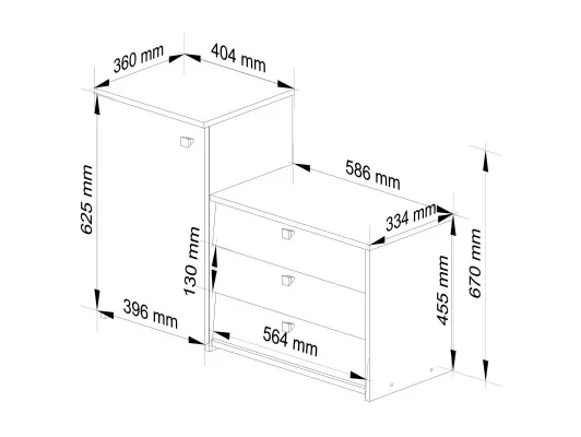 Szafka na buty S16 z komodą 3 uchylne drzwiczki - dąb sonoma