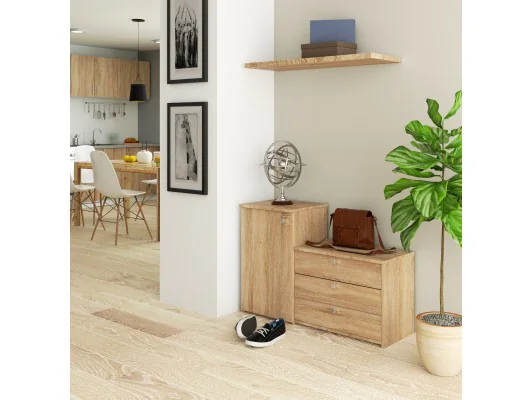 Szafka na buty S16 z komodą 3 uchylne drzwiczki - dąb sonoma