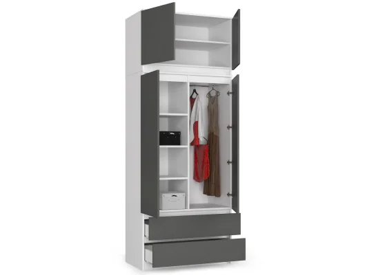 Nadstawka na szafę S 90 cm - biała-grafit szary - 2 drzwi