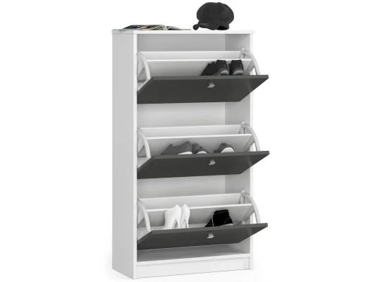 Zobacz Szafka na buty 3 uchylne drzwiczki 60 cm - biała-grafit szary Szafka na buty 3 uchylne drzwiczki 60 cm - biała-grafit szary