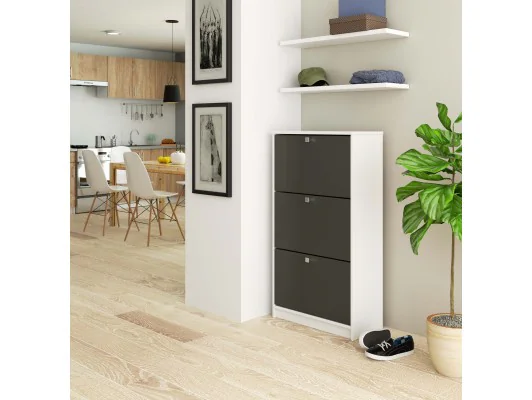 Szafka na buty 3 uchylne drzwiczki 60 cm - biała-grafit szary
