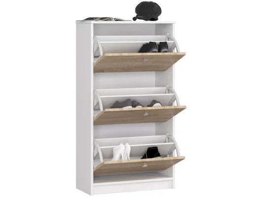 Szafka na buty 3 uchylne drzwiczki 60 cm - biała-dąb sonoma