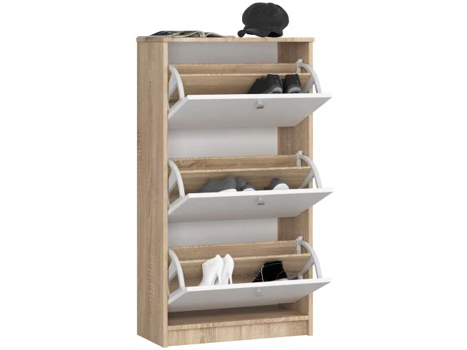 SZAFKA NA BUTY 3 UCHYLNE DRZWICZKI 60 cm DĄB SONOMA / BIAŁA