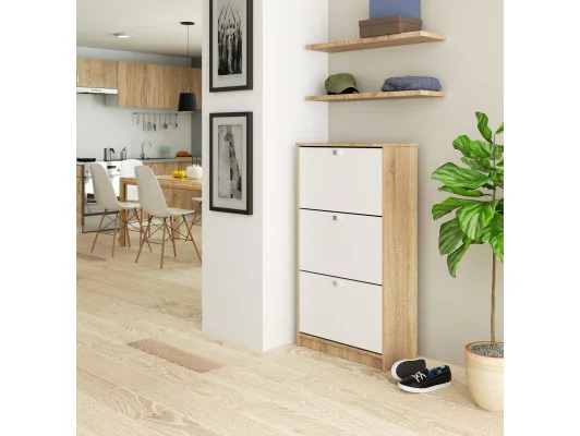 SZAFKA NA BUTY 3 UCHYLNE DRZWICZKI 60 cm DĄB SONOMA / BIAŁA