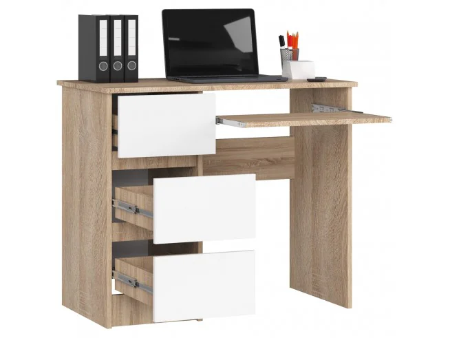 BIURKO KOMPUTEROWE A-6 90 cm LEWE PK SONOMA / BIAŁE