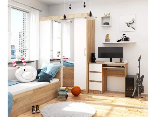 BIURKO KOMPUTEROWE A-6 90 cm LEWE PK SONOMA / BIAŁE