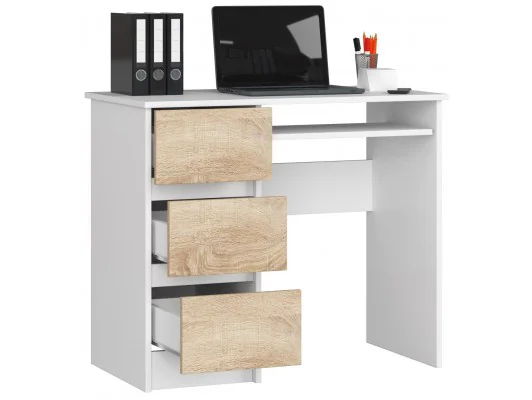 BIURKO KOMPUTEROWE A-6 90 cm LEWE BIAŁE / SONOMA