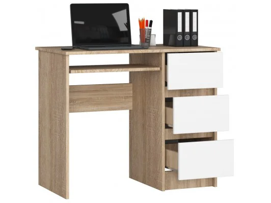 Zobacz BIURKO KOMPUTEROWE A-6 90 cm PRAWE SONOMA / BIAŁE BIURKO KOMPUTEROWE A-6 90 cm PRAWE SONOMA / BIAŁE