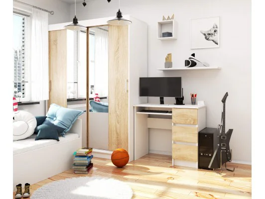 BIURKO KOMPUTEROWE A-6 90 cm PRAWE BIAŁE / SONOMA