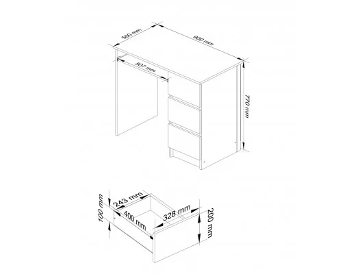 Biurko komputerowe A-6 90 cm prawe - białe-grafit szary - 3 szuflady
