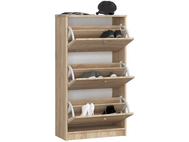 SZAFKA NA BUTY 3 UCHYLNE DRZWICZKI 60 cm DĄB SONOMA