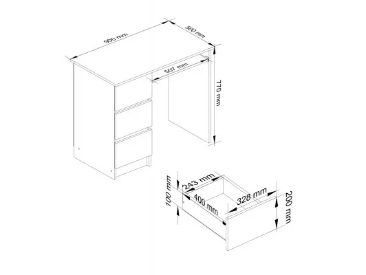 BIURKO A-6 CLP DĄB CRAFT / BIAŁE LEWOSTRONNE