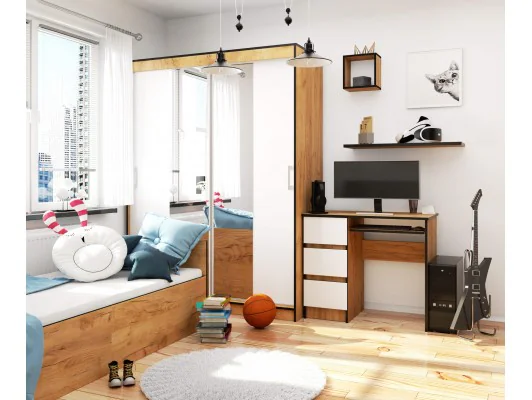 BIURKO A-6 CLP DĄB CRAFT / BIAŁE LEWOSTRONNE