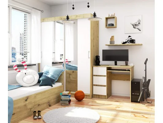 BIURKO A-6 CLP DĄB ARTISAN / BIAŁE LEWOSTRONNE