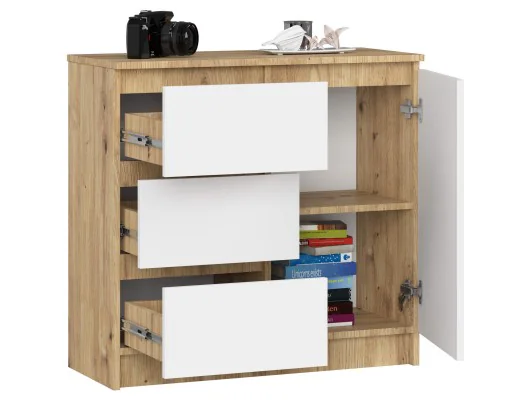 KOMODA K80 JERRY 1D 3SZ PK DĄB ARTISAN / BIAŁA