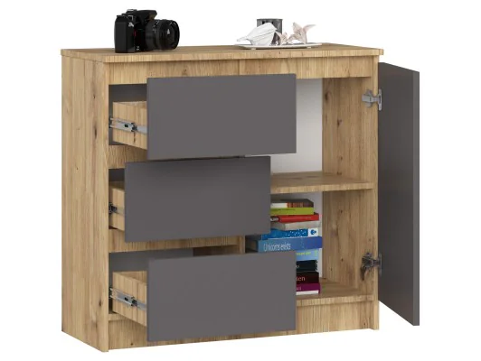 KOMODA K80 JERRY 1D 3SZ PK DĄB ARTISAN / GRAFIT SZARY