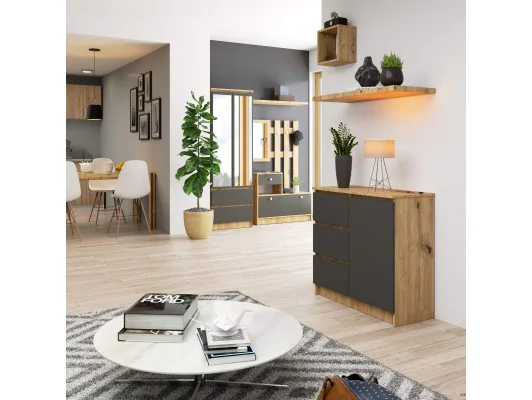 KOMODA K80 JERRY 1D 3SZ PK DĄB ARTISAN / GRAFIT SZARY