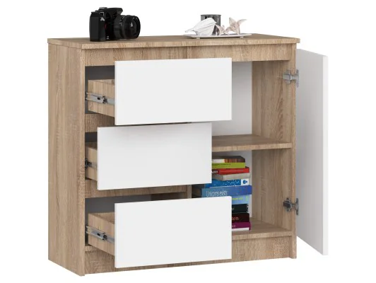 KOMODA K80 JERRY 1D 3SZ PK DĄB SONOMA / BIAŁA