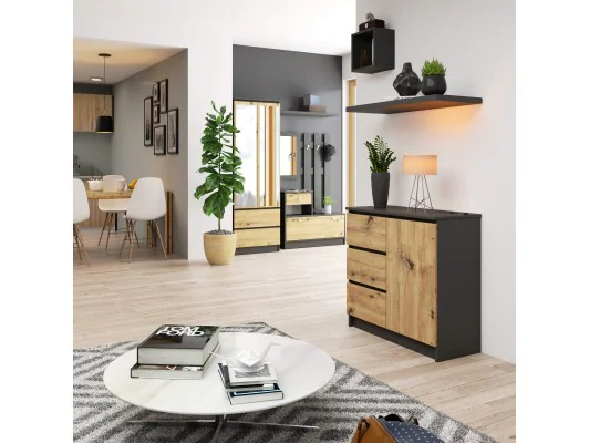 KOMODA K80 JERRY 1D 3SZ PK GRAFIT SZARY / DĄB ARTISAN