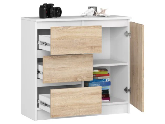KOMODA K80 JERRY 1D 3SZ PK BIAŁA / DĄB SONOMA