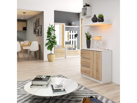 KOMODA K80 JERRY 1D 3SZ PK BIAŁA / DĄB SONOMA