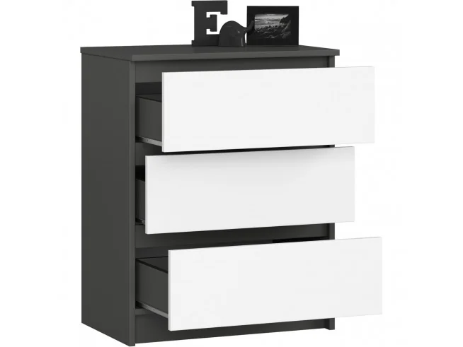 KOMODA K60 3SZ CLP GRAFIT SZARY / BIAŁA