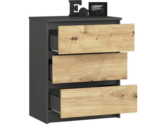 Zobacz KOMODA K60 3SZ CLP GRAFIT SZARY / DĄB ARTISAN KOMODA K60 3SZ CLP GRAFIT SZARY / DĄB ARTISAN