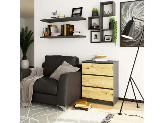 KOMODA K60 3SZ CLP GRAFIT SZARY / DĄB ARTISAN