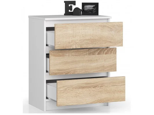 Zobacz KOMODA K60 3SZ CLP BIAŁY / SONOMA KOMODA K60 3SZ CLP BIAŁY / SONOMA